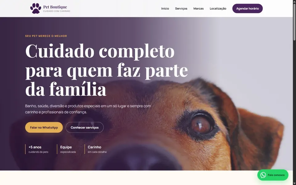 Página inicial do projeto Pet Boutique